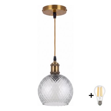 BRILAGI - Suspension LED sur câble RETRO GLASS 1xE27/60W/230V Ø 25 cm doré/gris fumé