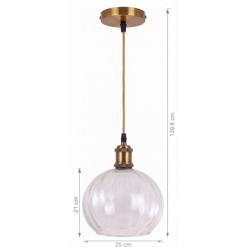 BRILAGI - Suspension LED sur câble RETRO GLASS 1xE27/60W/230V Ø 25 cm dorée/transparente