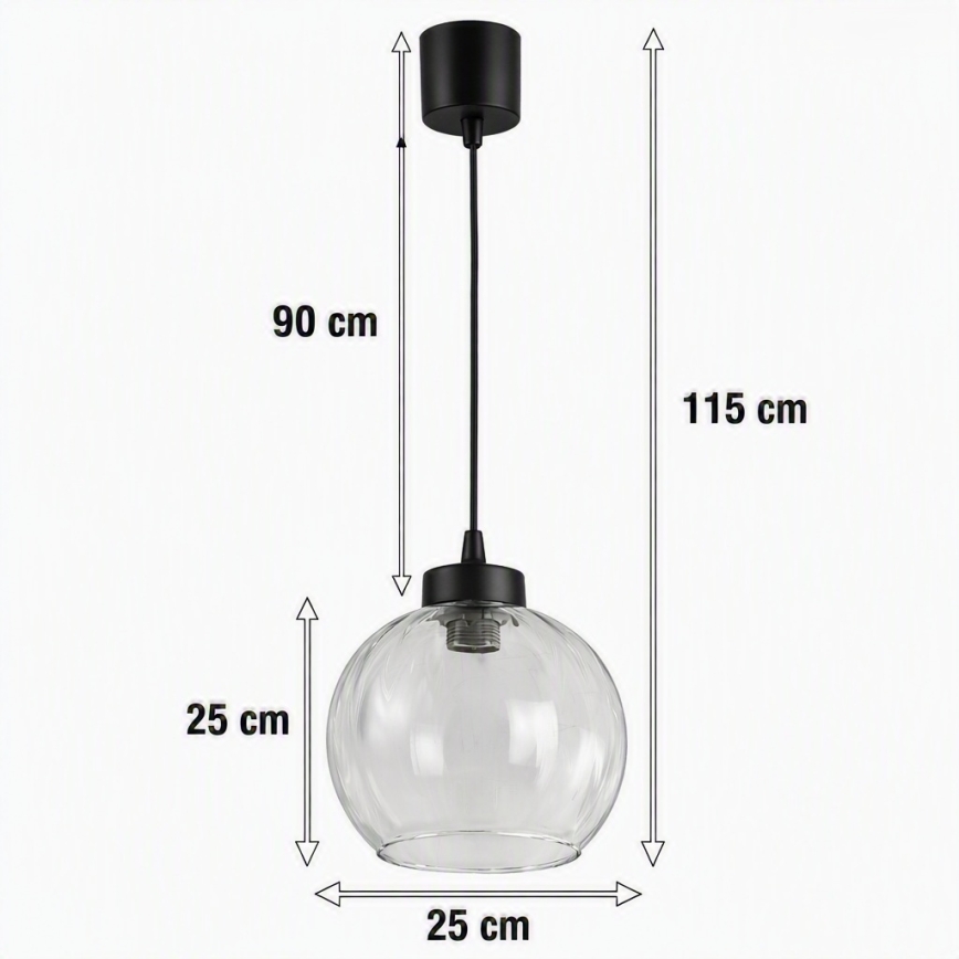Brilagi - Suspension LED sur câble RETRO GLASS 1xE27/60W/230V Ø 25 cm noir/transparent