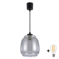 Brilagi - Suspension LED sur câble RETRO GLASS 1xE27/60W/230V Ø 26 cm noir/gris fumé