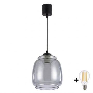 Brilagi - Suspension LED sur câble RETRO GLASS 1xE27/60W/230V Ø 26 cm noir/gris fumé