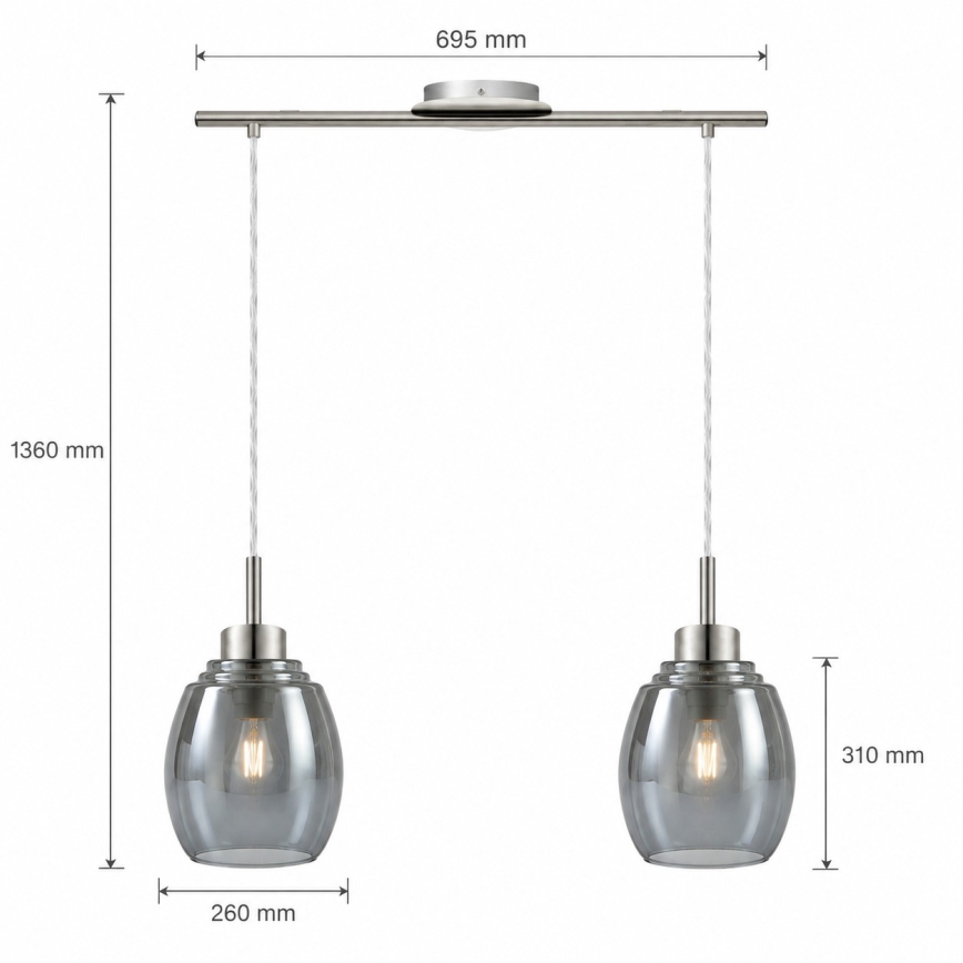 BRILAGI - Suspension LED sur câble RETRO GLASS 2xE27/60W/230V chrome mat/gris fumé