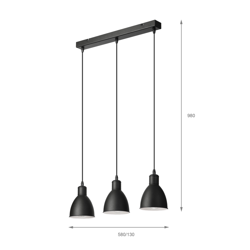 Brilagi - Suspension LED sur câble RIDDY 3xE27/60W/230V, noire