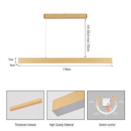 Brilagi - Suspension LED sur câble SLEEKLINE LED/40W/230V 3000/4500/6000K décor chêne