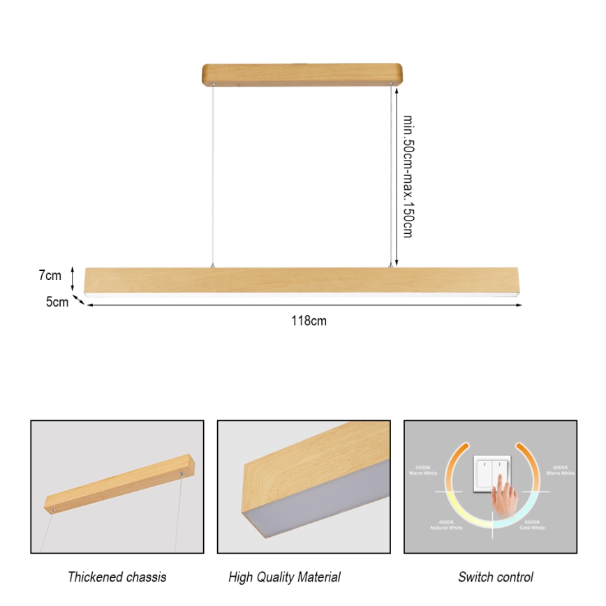 Brilagi - Suspension LED sur câble SLEEKLINE LED/40W/230V 3000/4500/6000K décor chêne