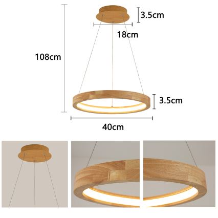 Brilagi - Suspension LED sur câble UMEA WOOD LED/30W/230V Ø 40 cm, bois d'hévéa