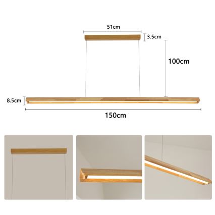 Brilagi - Suspension LED sur câble UMEA WOOD LED/40W/230V 150 cm en bois d'hévéa