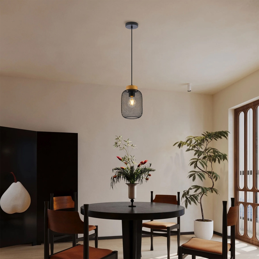 Brilagi - Suspension sur câble BASKLITE 1xE27/15W/230V bois d'hévéa/noir