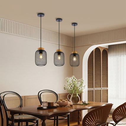 Brilagi - Suspension sur câble BASKLITE 1xE27/15W/230V bois d'hévéa/noir