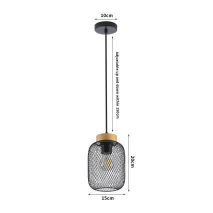 Brilagi - Suspension sur câble BASKLITE 1xE27/15W/230V bois d'hévéa/noir