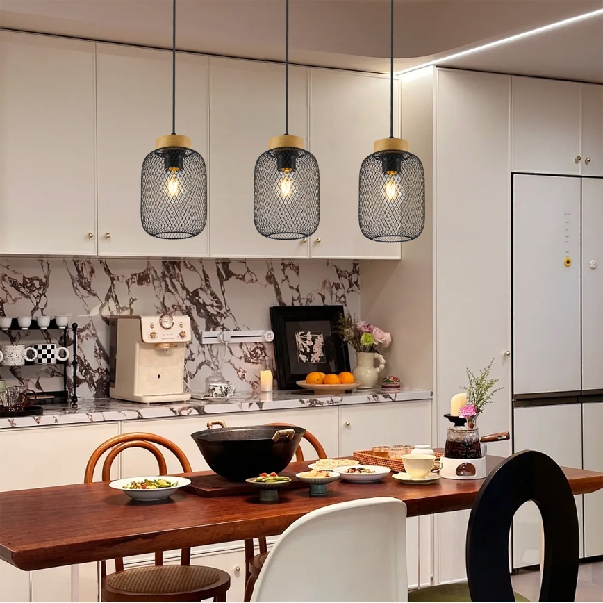 Brilagi - Suspension sur câble BASKLITE 3xE27/15W/230V bois d'hévéa/noir