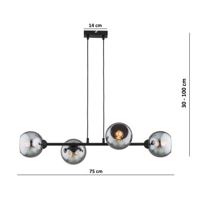 Brilagi - Suspension sur câble DIOR 4xE27/60W/230V noir/gris fumé