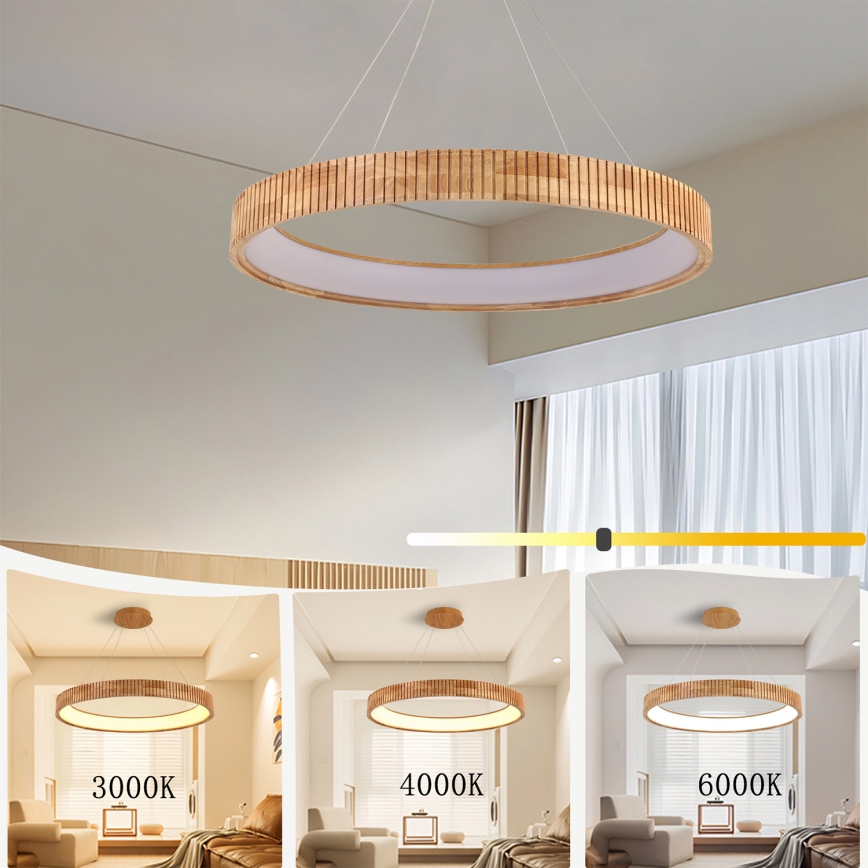 Brilagi - Suspension LED sur câble FALCON WOOD MODERN LED/60W/230V 3000/4000/6000K Ø 80 cm bois