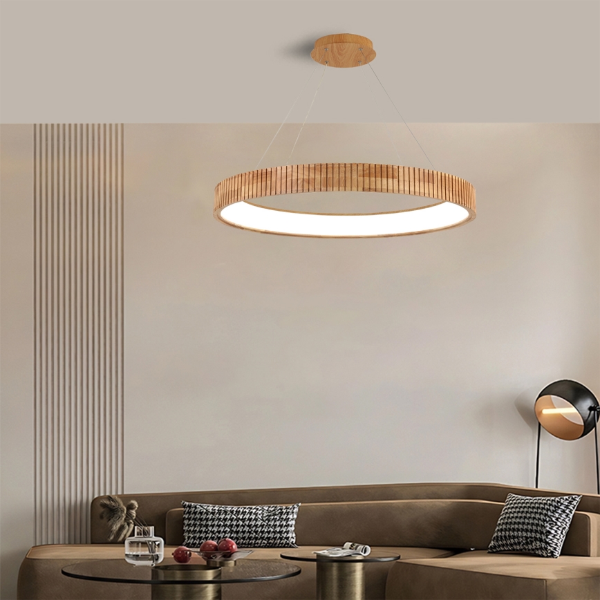 Brilagi - Suspension LED sur câble FALCON WOOD MODERN LED/60W/230V 3000/4000/6000K Ø 80 cm bois