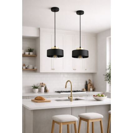 Brilagi - Suspension sur câble SPRING 1xE27/60W/230V Ø 20 cm noir/doré