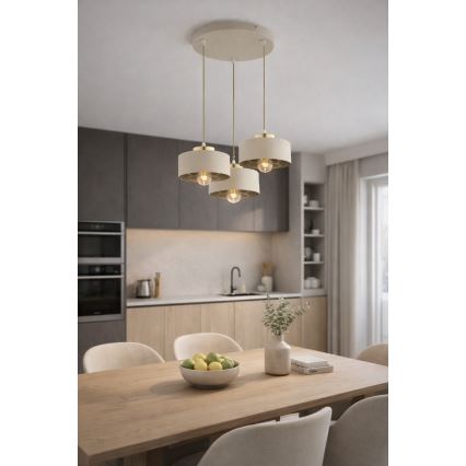 Brilagi - Suspension sur câble SPRING 3xE27/60W/230V beige/doré