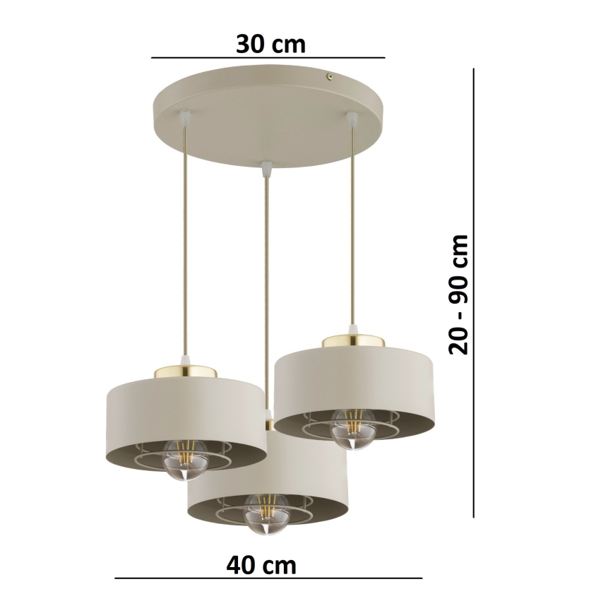 Brilagi - Suspension sur câble SPRING 3xE27/60W/230V beige/doré