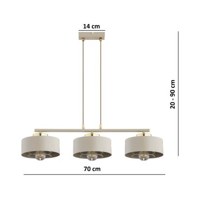 Brilagi - Suspension sur câble SPRING 3xE27/60W/230V beige/doré