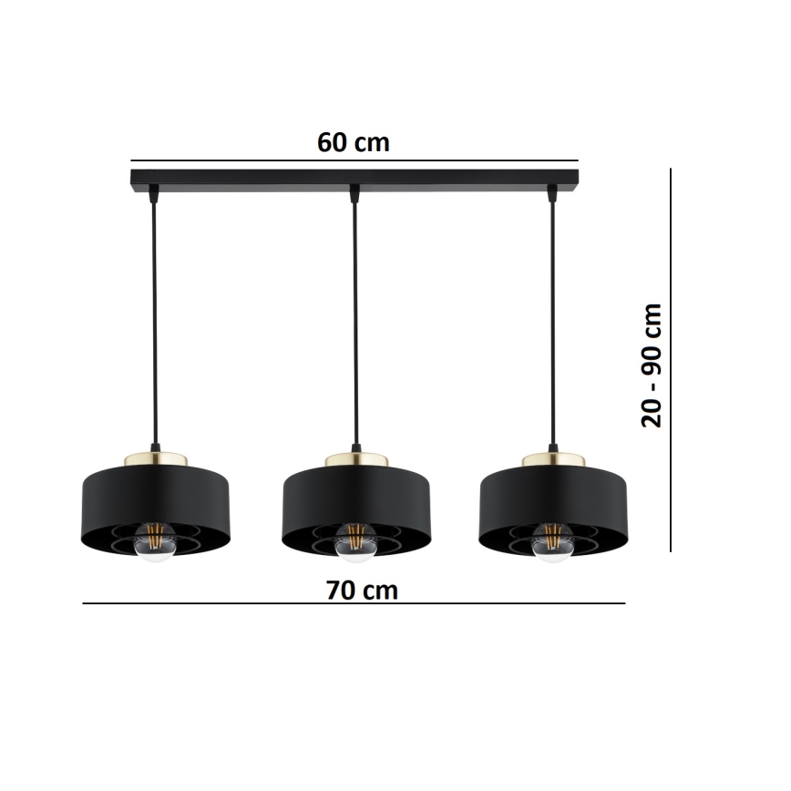 Brilagi - Suspension sur câble SPRING 3xE27/60W/230V noir/doré