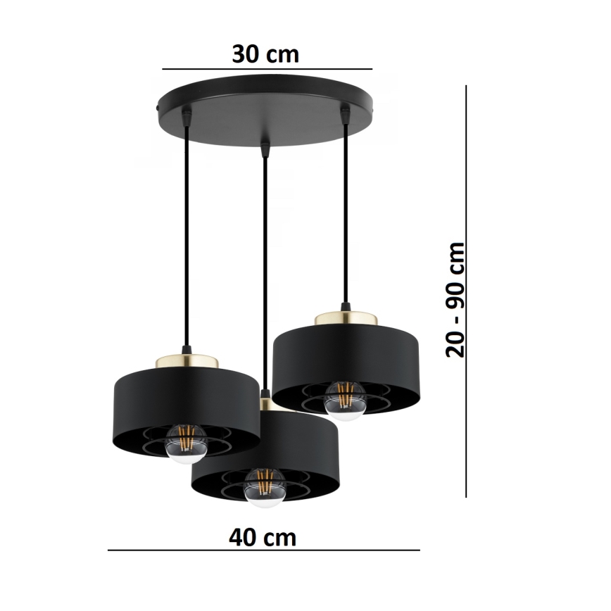 Brilagi - Suspension sur câble SPRING 3xE27/60W/230V noir/doré
