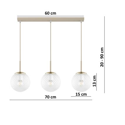 BRILAGI - Suspension sur câble STELLA 3xE27/60W/230V beige/doré