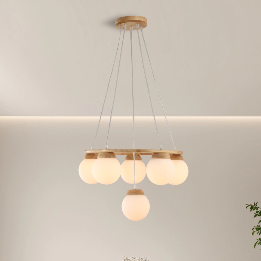 Brilagi - Suspension sur câble VISBY WOOD 6xE27/60W/230V Ø 58 cm en hévéa