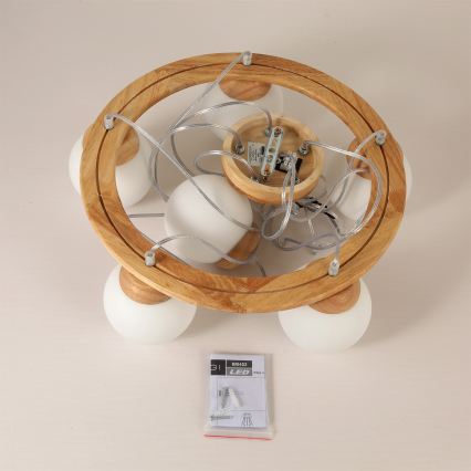Brilagi - Suspension sur câble VISBY WOOD 6xE27/60W/230V Ø 58 cm en hévéa