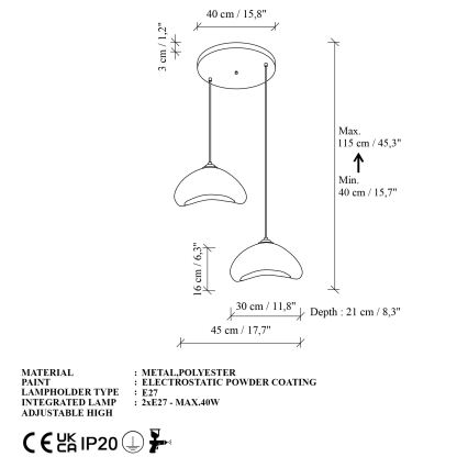 Brilagi - Suspension sur câble WABI SABI 2xE27/40W/230V Ø 45 cm blanche