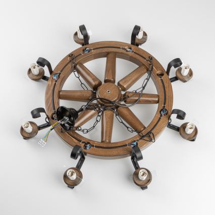 Brilagi - Suspension sur chaîne ROATA 8xE14/40W/230V Ø 70 cm hêtre/noyer