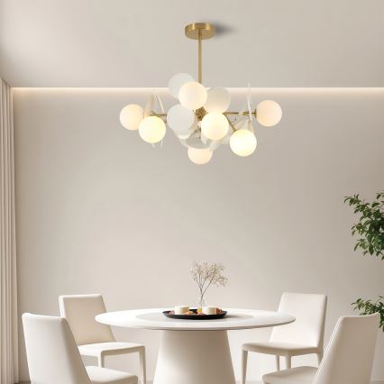 Brilagi - Suspension sur tige BALMO 8xG9/9W/230V diam. 60 cm doré/blanc