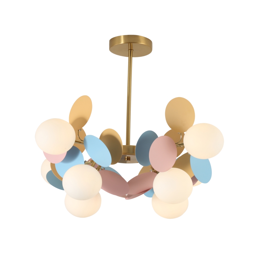 Brilagi - Suspension sur tige BALMO 8xG9/9W/230V Ø 60 cm or/bleu/rose
