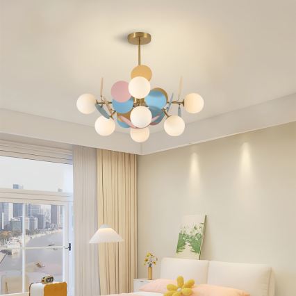 Brilagi - Suspension sur tige BALMO 8xG9/9W/230V Ø 60 cm or/bleu/rose