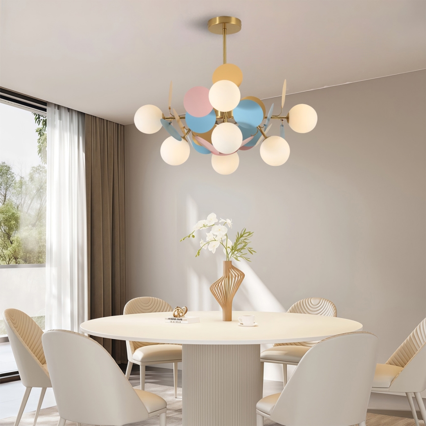 Brilagi - Suspension sur tige BALMO 8xG9/9W/230V Ø 60 cm or/bleu/rose