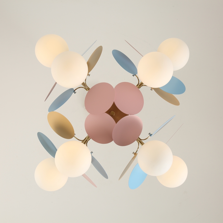 Brilagi - Suspension sur tige BALMO 8xG9/9W/230V Ø 60 cm or/bleu/rose