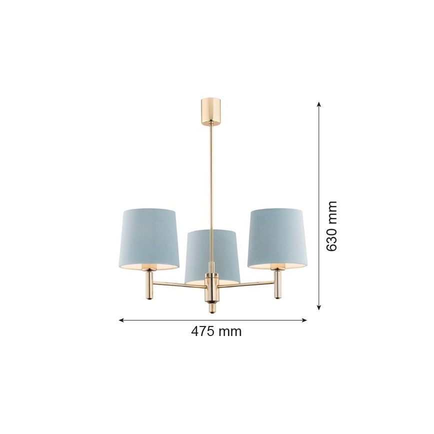 Brilagi - Suspension sur tige MONTE 3xE27/60W/230V bleu/doré