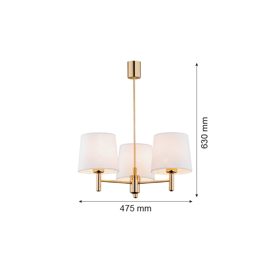 Brilagi - Suspension sur tige MONTE 3xE27/60W/230V crème/doré
