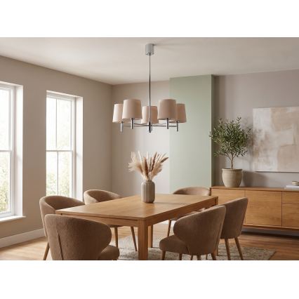 BRILAGI - Suspension sur tige MONTE 5xE27/60W/230V beige/chrome brillant