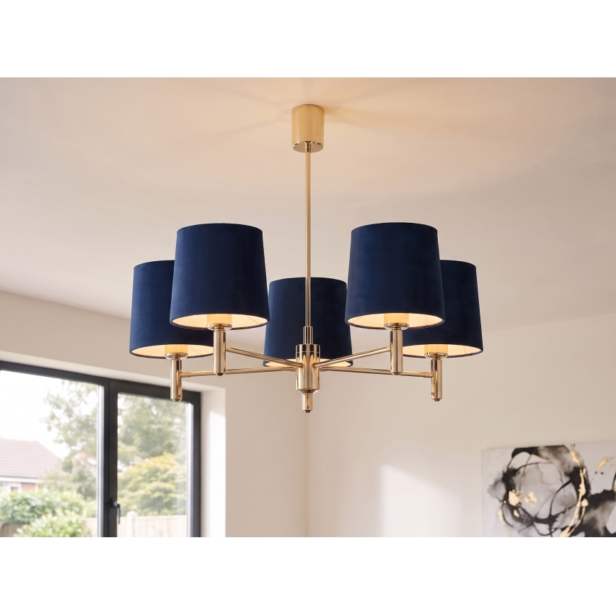 Brilagi - Suspension sur tige MONTE 5xE27/60W/230V bleu/doré