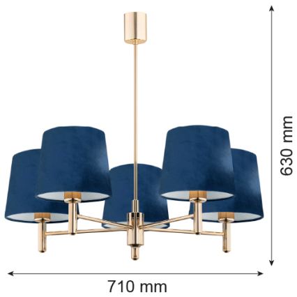 Brilagi - Suspension sur tige MONTE 5xE27/60W/230V bleu/doré