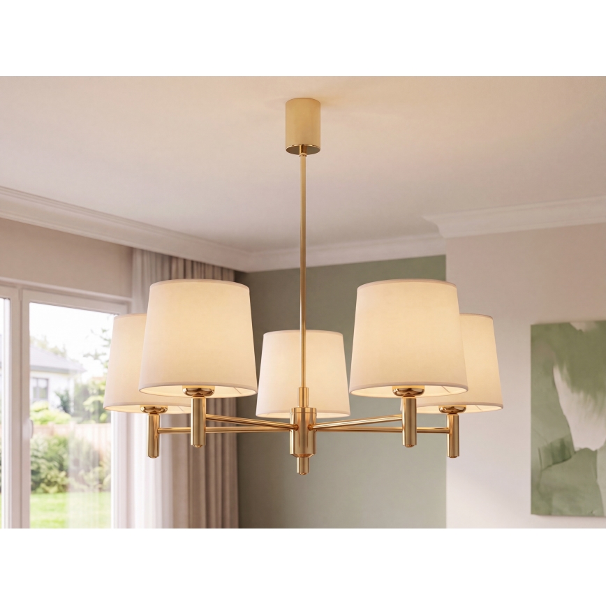 Brilagi - Suspension sur tige MONTE 5xE27/60W/230V crème/doré