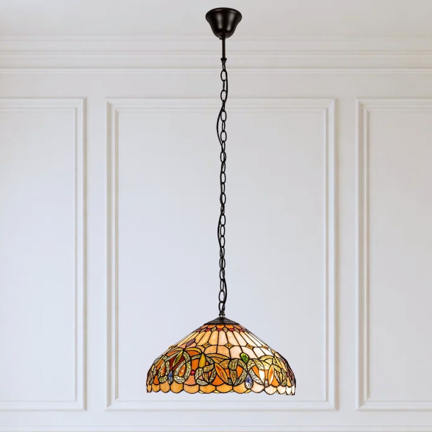 Brilagi - Suspension Tiffany en vitrail LUISA sur chaîne 2xE27/60W/230V