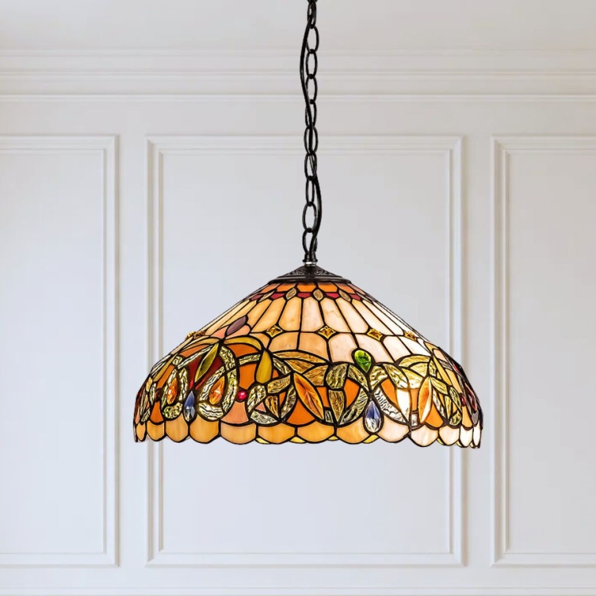 Brilagi - Suspension Tiffany en vitrail LUISA sur chaîne 2xE27/60W/230V