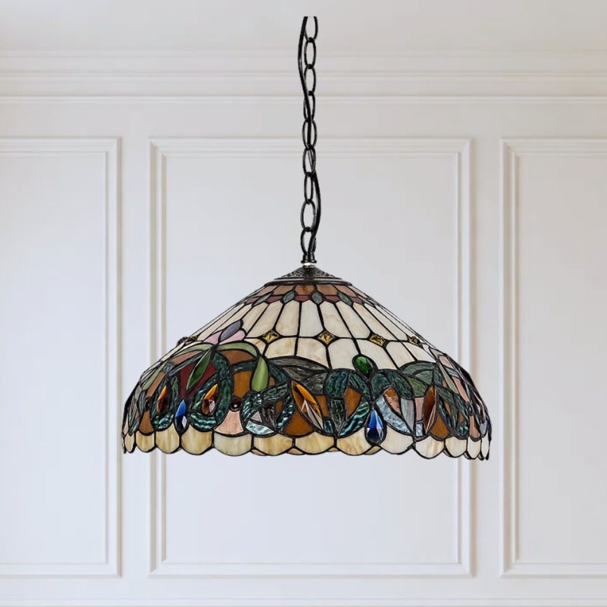 Brilagi - Suspension Tiffany en vitrail LUISA sur chaîne 2xE27/60W/230V