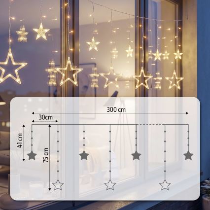 BRILAGI - Tenda da esterno natalizia LED 123xLED/3xAA/USB 3m IP44 bianco caldo