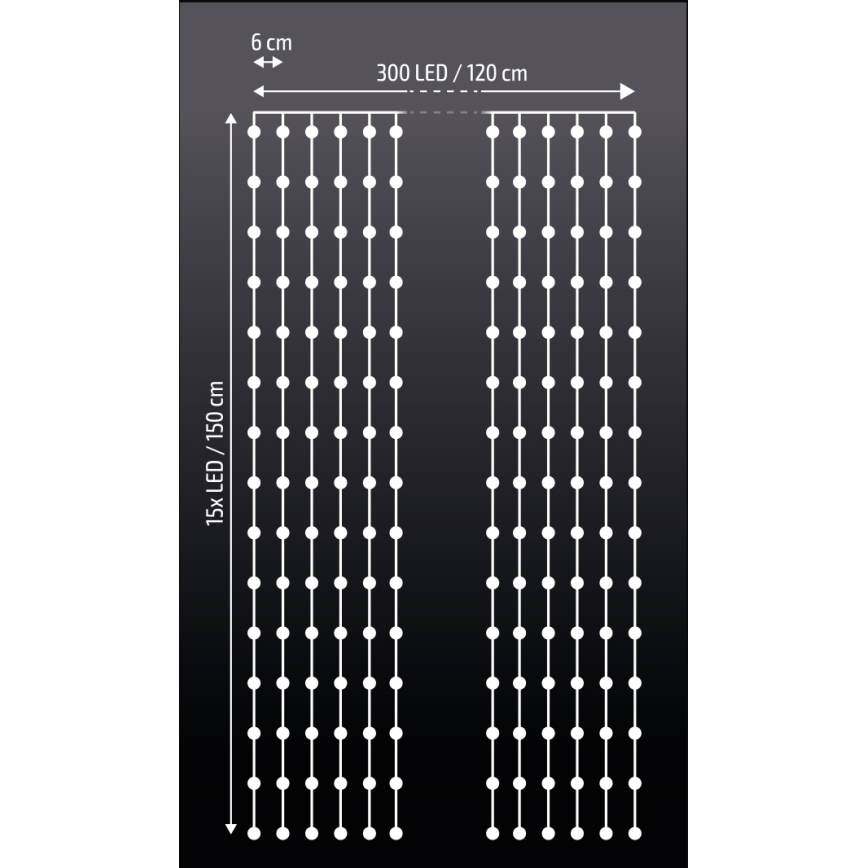 Brilagi - Tenda di Natale LED 300xLED/8 funzioni/3xAA/USB 1,2m bianco freddo