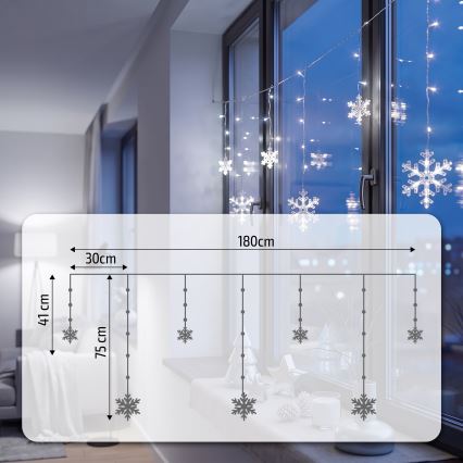 BRILAGI - Tenda natalizia a LED 77xLED/3xAA/USB 3,8m a fiocchi, bianco freddo