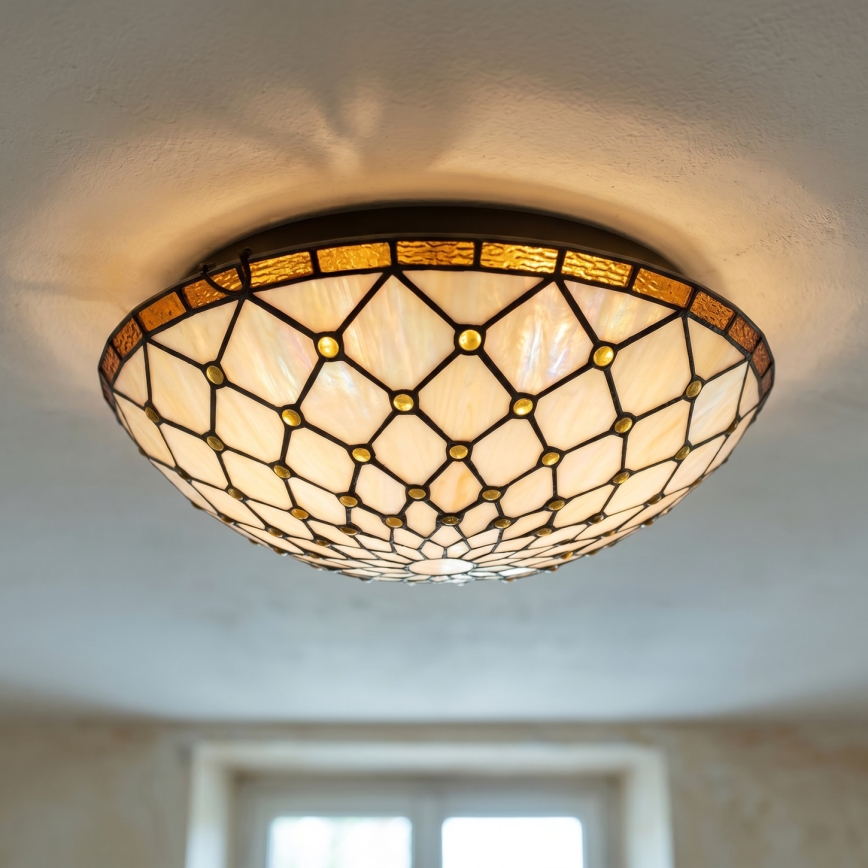 Brilagi - Tiffany-Buntglas-Deckenleuchte IVORY 2xE27/60W/230V Ø 40 cm