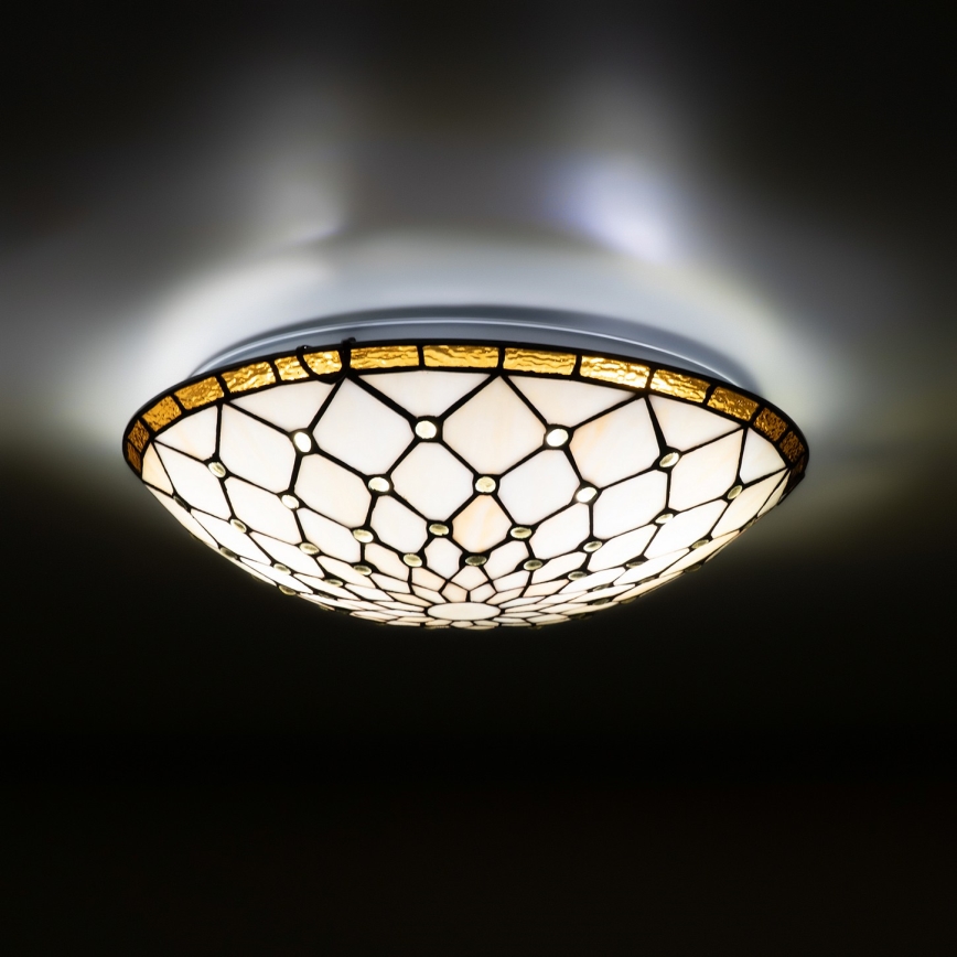Brilagi - Tiffany-Buntglas-Deckenleuchte IVORY 2xE27/60W/230V Ø 40 cm