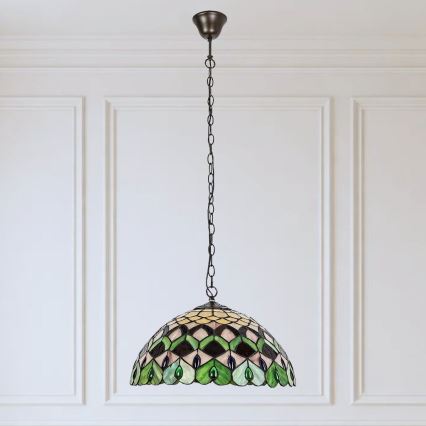 Brilagi - Tiffany-Buntglas-Pendelleuchte mit Kette MARGARET 2xE27/60W/230V