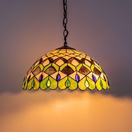 Brilagi - Tiffany-Buntglas-Pendelleuchte mit Kette MARGARET 2xE27/60W/230V